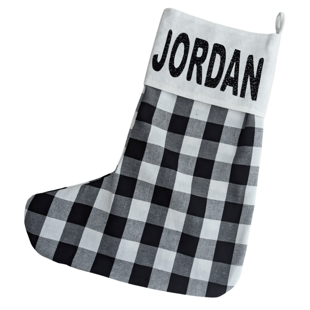 BullHug Black & White Buffalo Plaid Custom Stocking