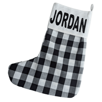 BullHug Black & White Buffalo Plaid Custom Stocking