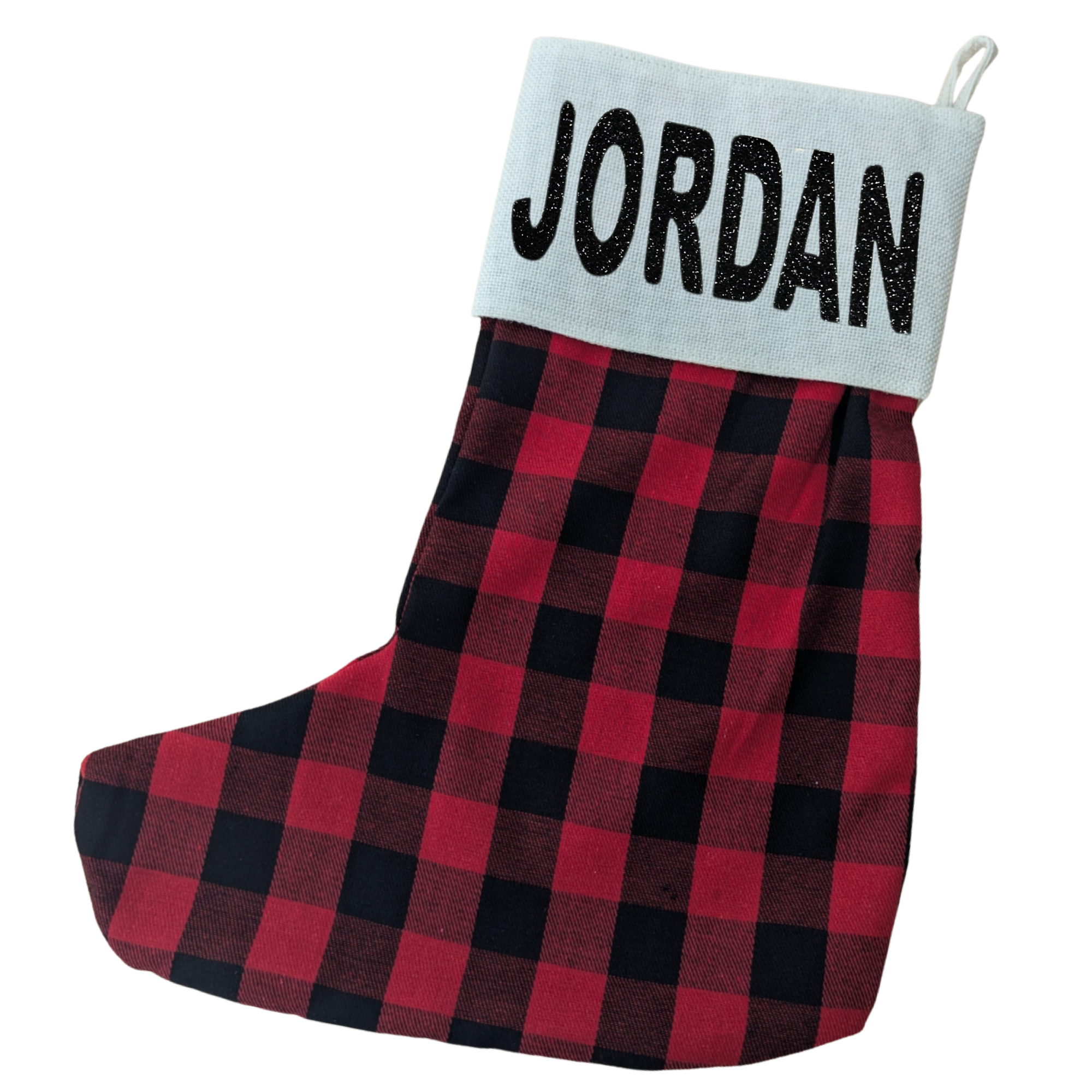 BullHug Red Buffalo Plaid Custom Holiday Stocking