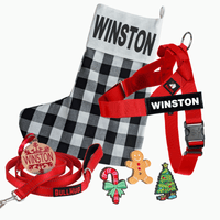 Bullhug Festive Red Holiday Gift Set with Dog Harness, Leash & Custom Stocking