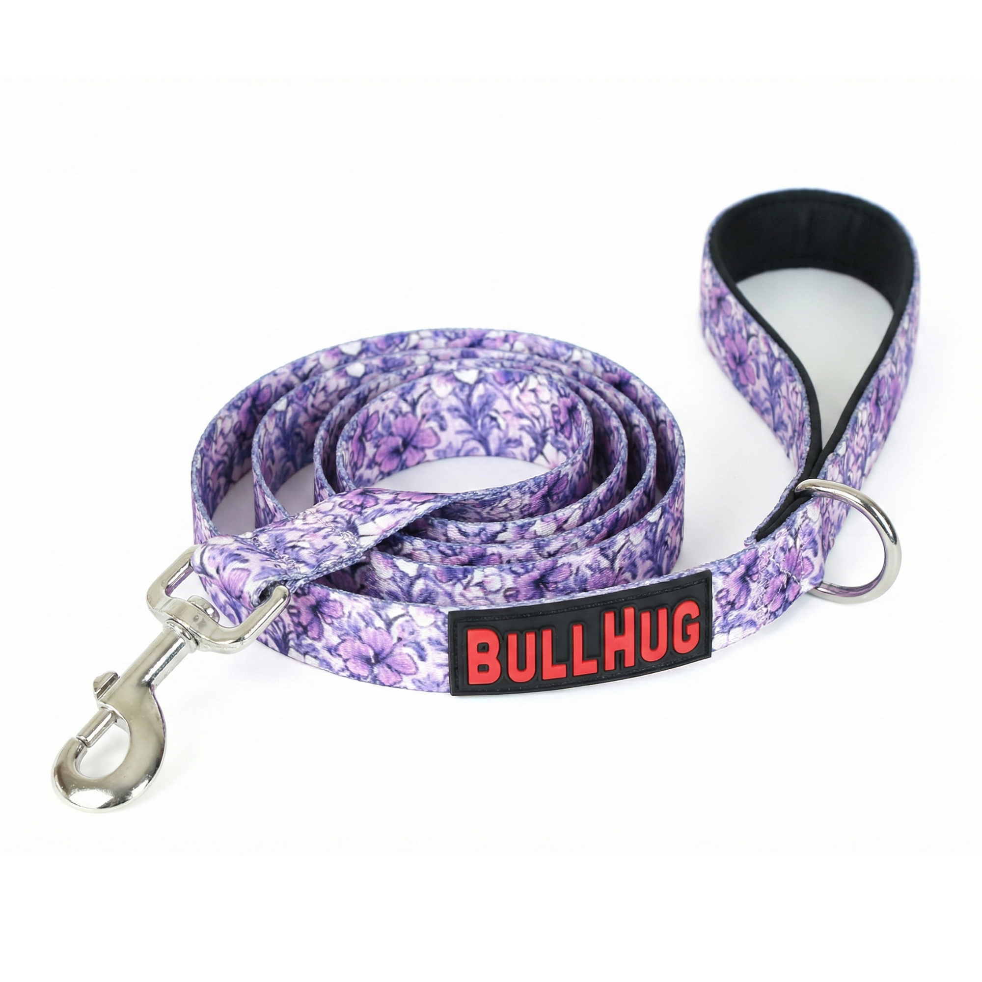 BullHug Purple Floral 6 Foot Dog Leash with Padded Handle and D-Ring for Poop Bags or Keys